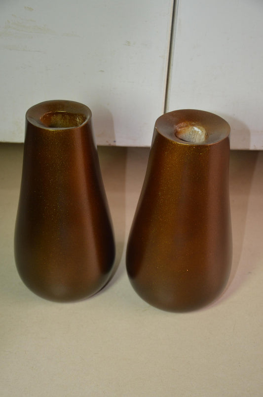Bronze Wooden Bud Vases | Metallic Gold Teardrop Vessel Duo