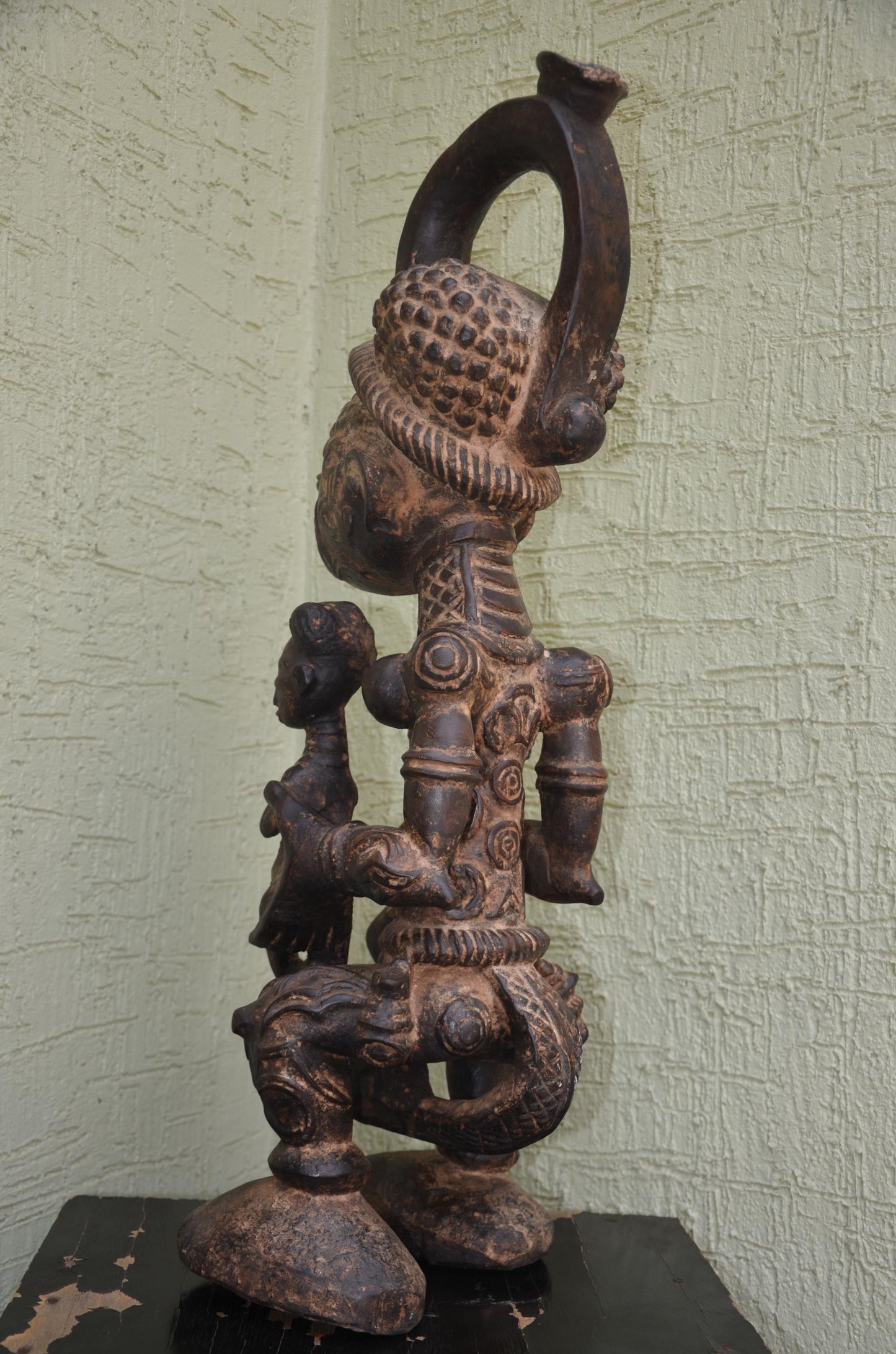 Lulua Maternity Figure â€“ 31" Hand-Carved Wood Congo Mother Twin Statue â€“ Art.
