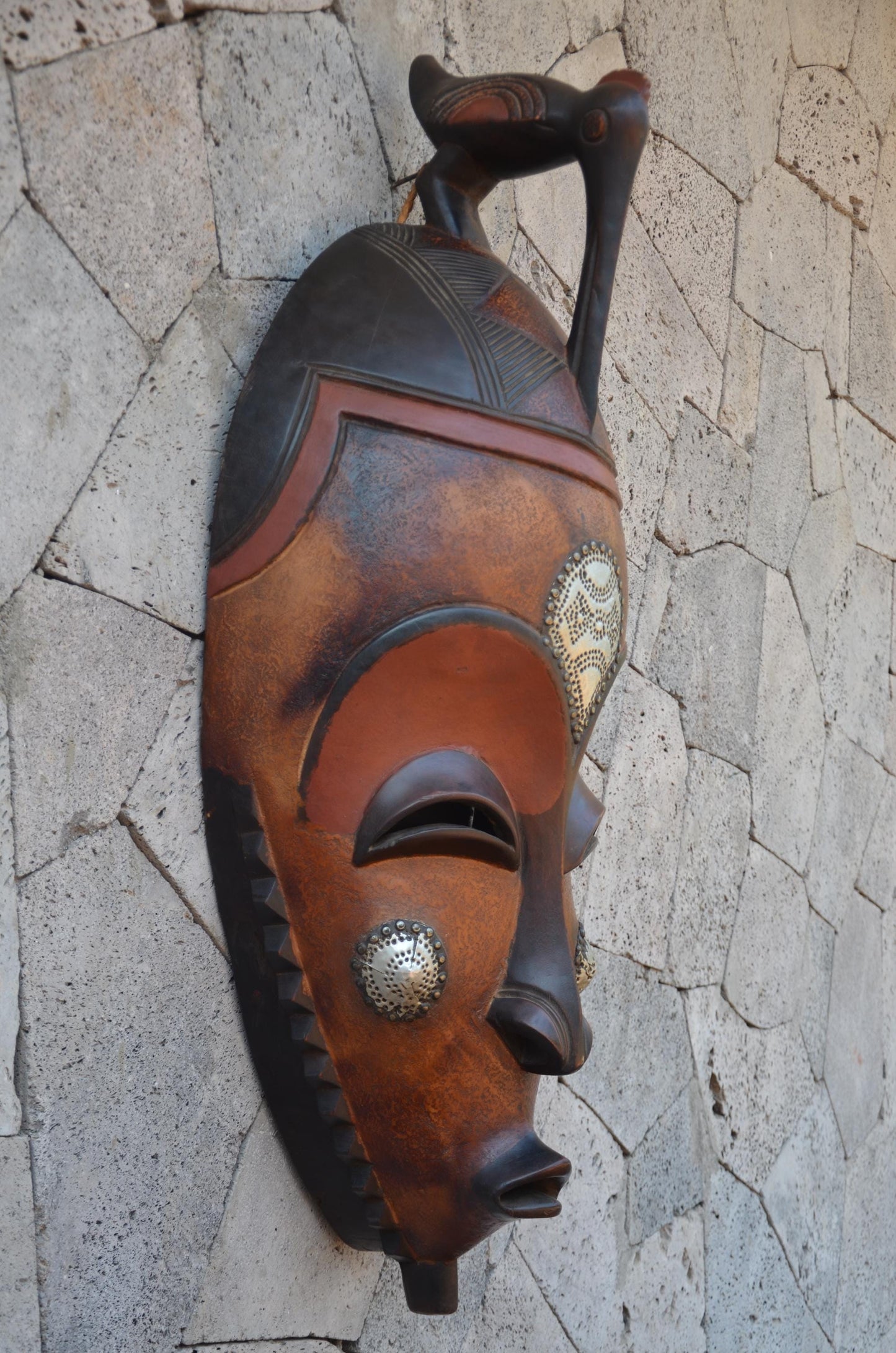 Authentic Ghanaian "Nsoromma" Mask | Star Motif Tribal Art