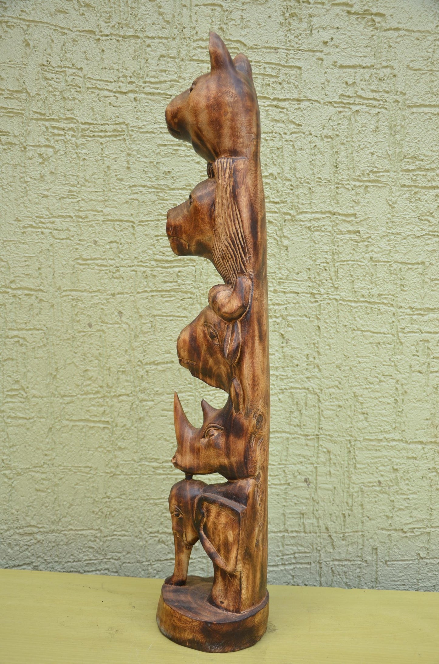 African Wooden Safari Animal Totem Sculpture | Tribal Art