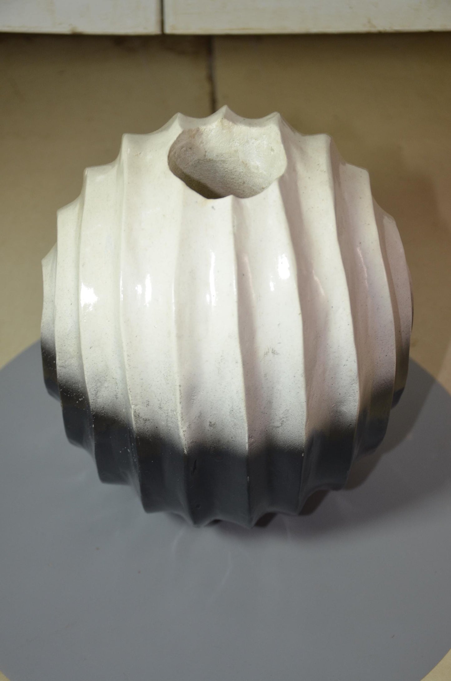 Fluted Pumpkin Vase Duo | Hand-Carved Wood, Metallic Olive Gold Finish