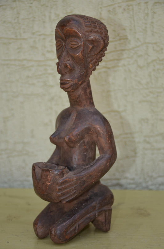Authentic Luba Mboko Bowl Bearer Figure | Congolese Art