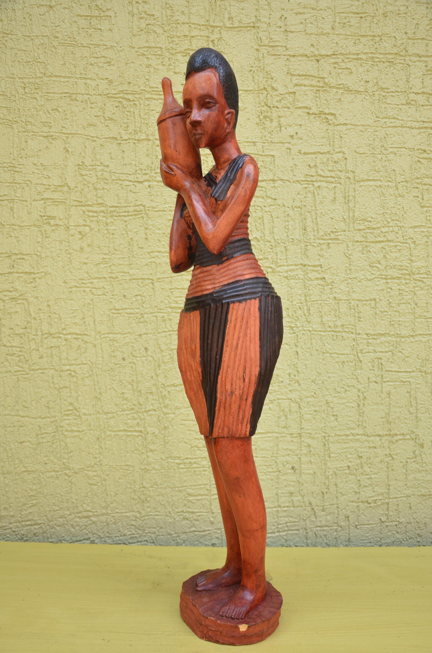 African Female Water Bearer Wooden Sculpture | Tribal Art