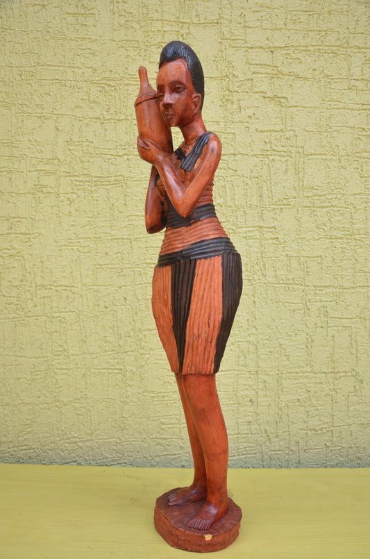 African Female Water Bearer Wooden Sculpture | Tribal Art