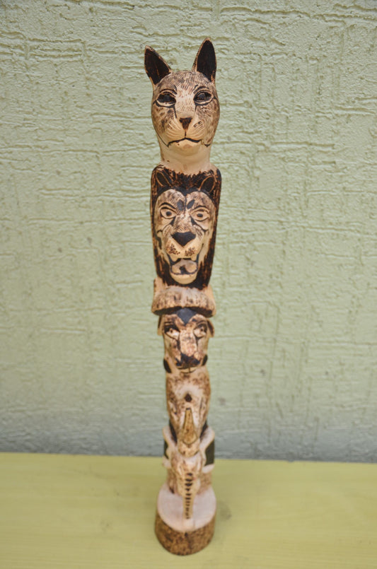 African Wooden Safari Animal Totem Sculpture | Tribal Art