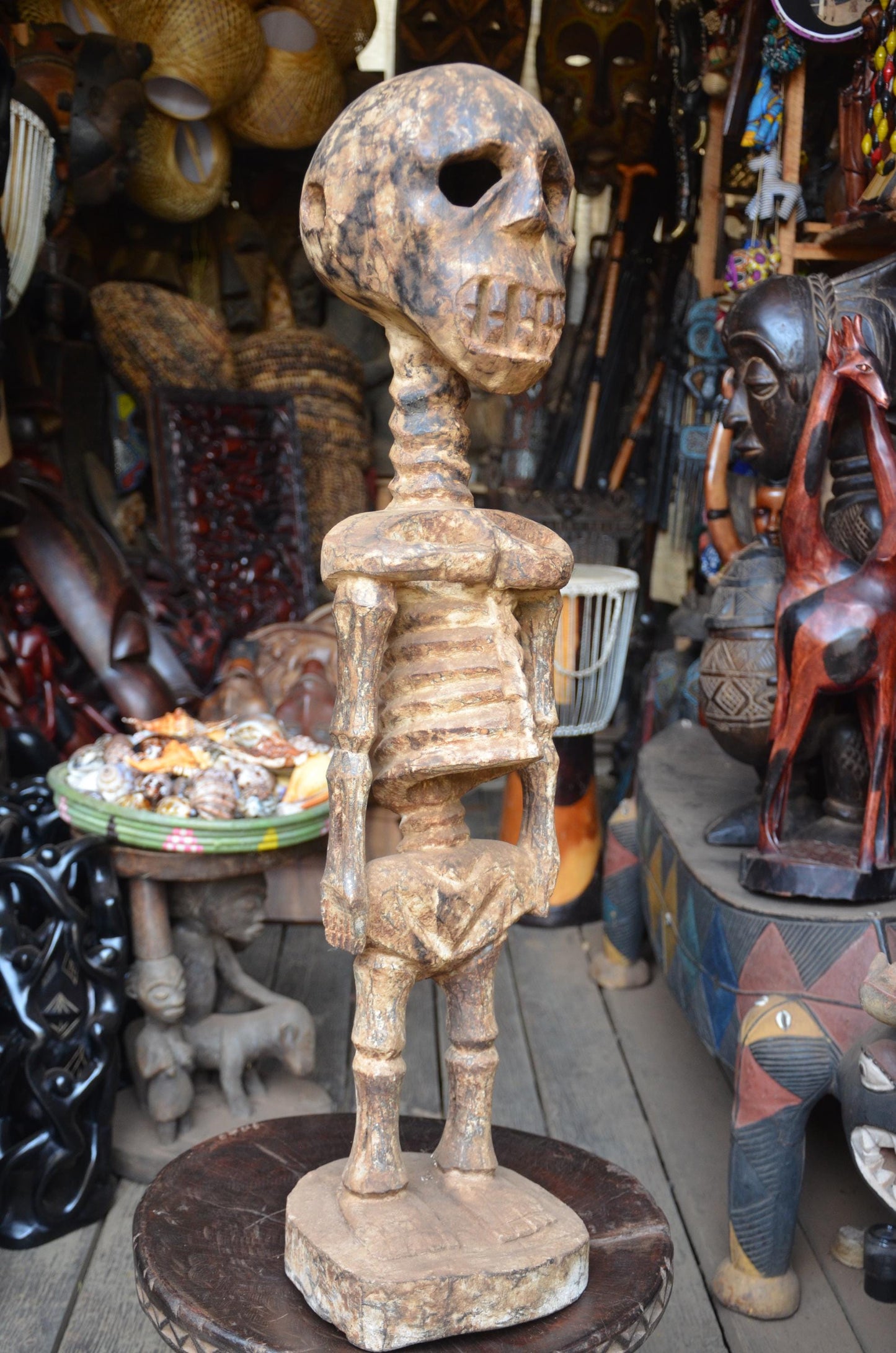 Kuyu or Mumuye Skeleton Figure - 35" Large Authentic Wood Carving, Ancestor Memento Mori Statue, Striking Primitive Art.