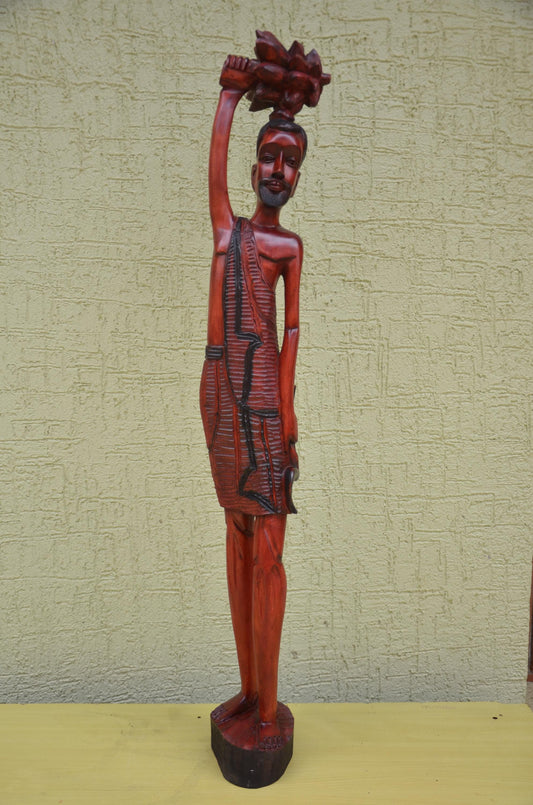Monumental African Male Harvester Wooden Sculpture | Tribal Art