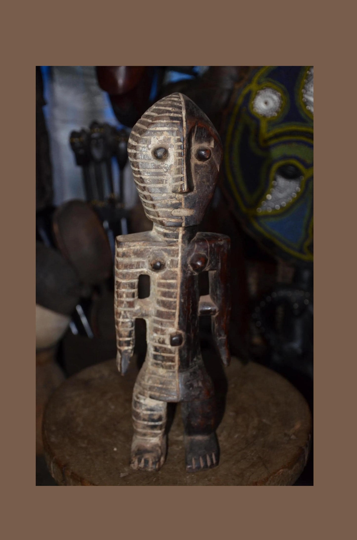 Metoko Initiation Figure - 16" Authentic Congo Kakungu Wood Statue, Striking Linear Scarification, Bukota Secret Society.