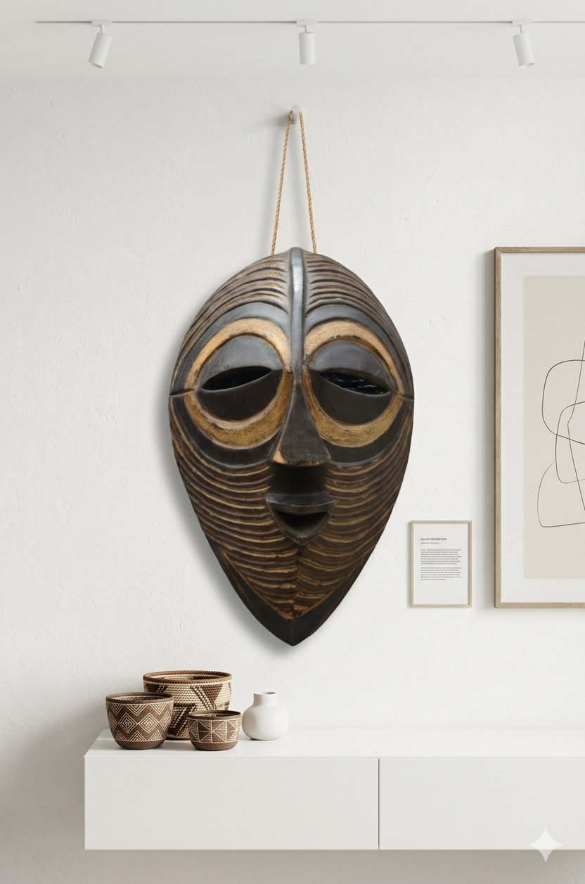 African Kifwebe Mask Tribal Wall Decor Hand Carved Wood Housewarming Art Gift