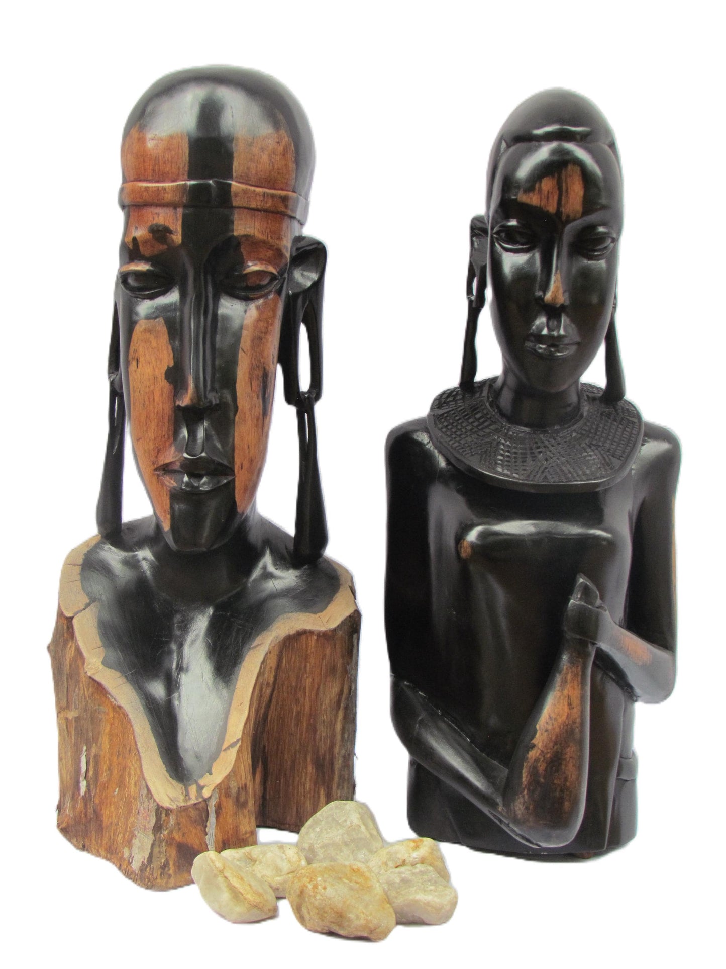 Sculptures de couple Massaï – Figurines en bois d'ébène sculptées à la main du Kenya – Ensemble de décoration d'intérieur africaine