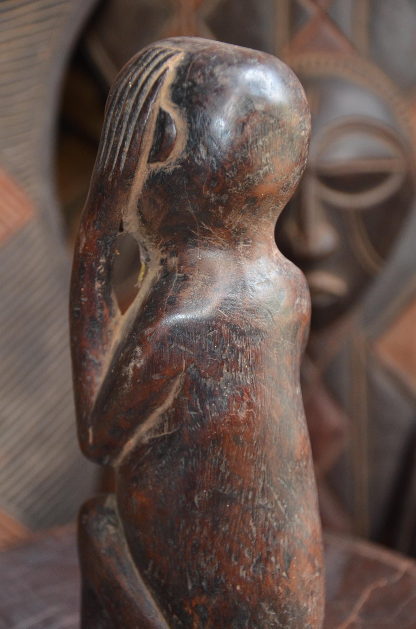 Authentic Hemba Chimpanzee Power Figure - 12" Hand-Carved Wood Soko Mutu Statue, Traditional Primate Ancestor Carving.