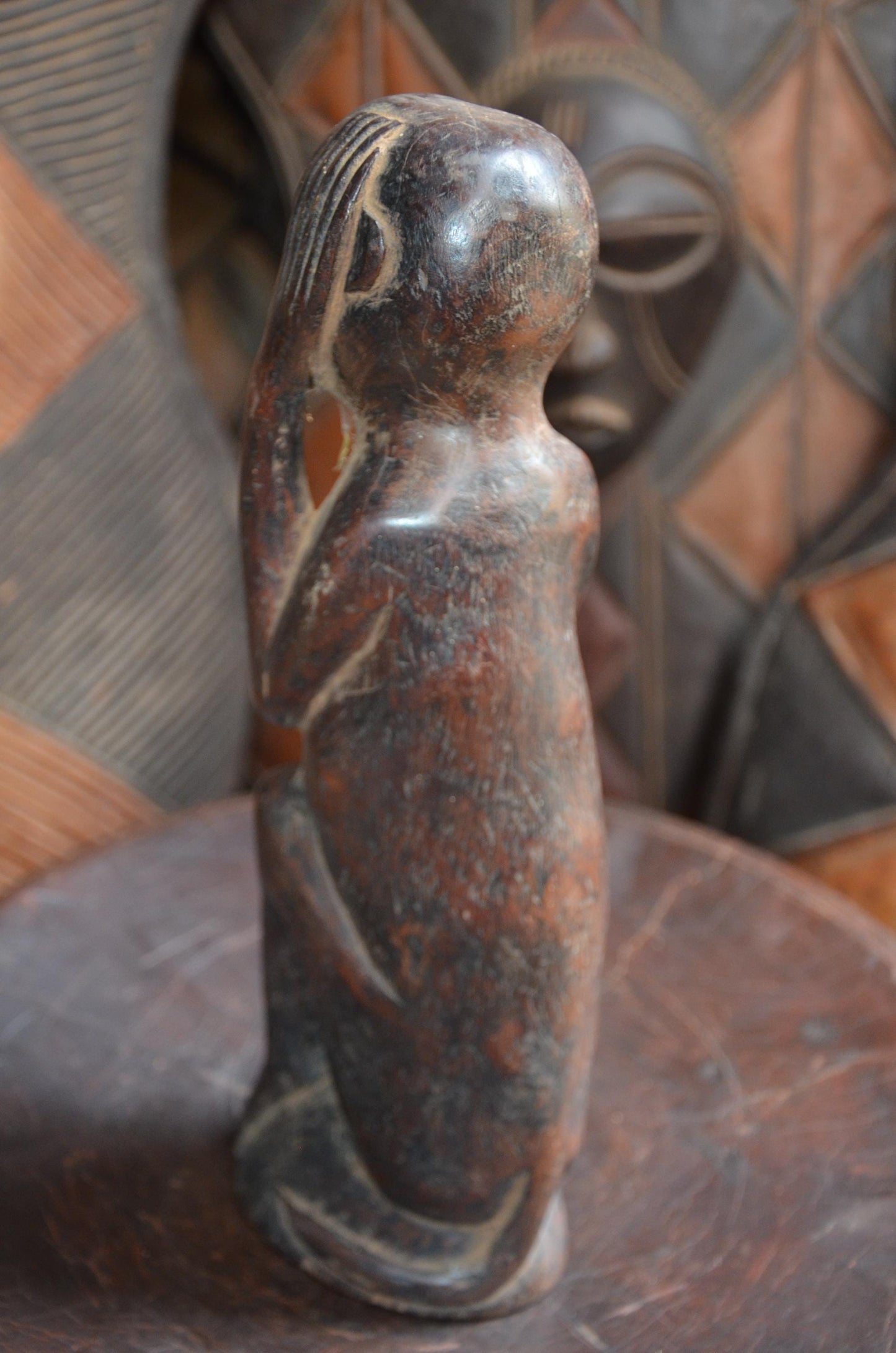 Authentic Hemba Chimpanzee Power Figure - 12" Hand-Carved Wood Soko Mutu Statue, Traditional Primate Ancestor Carving.