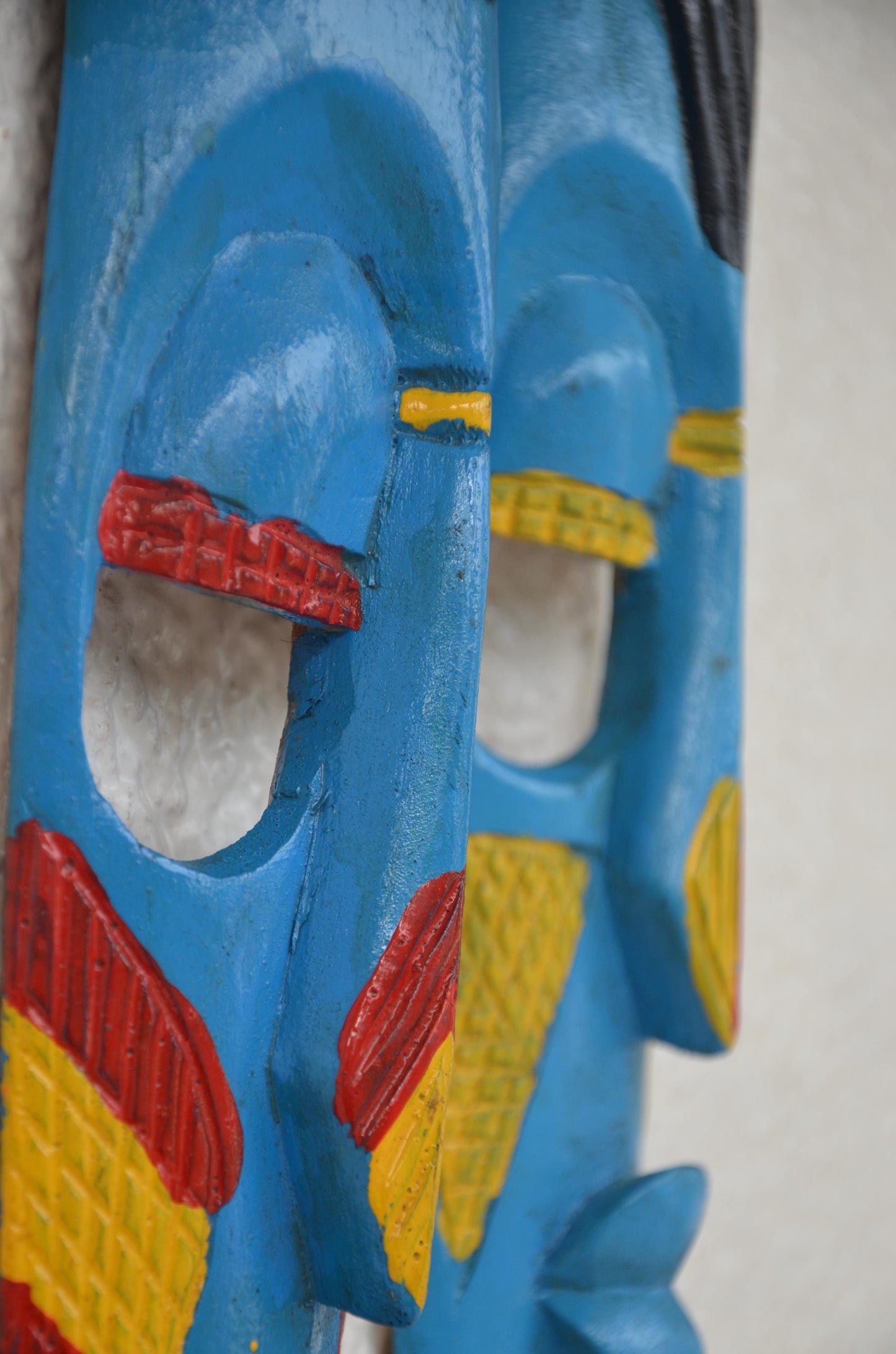 Hand-Carved Nyiginya Kingdom Cobalt Blue Wooden Facemask Couple | African Tribal Wall Art Decor
