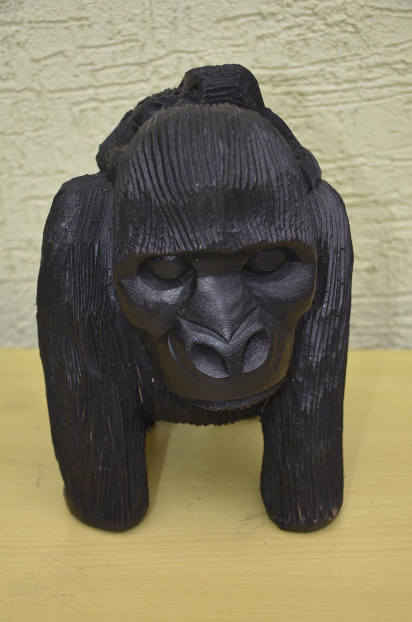 Hand-Carved Wooden Gorilla Maternity Sculpture | Wildlife Family Art Figurine