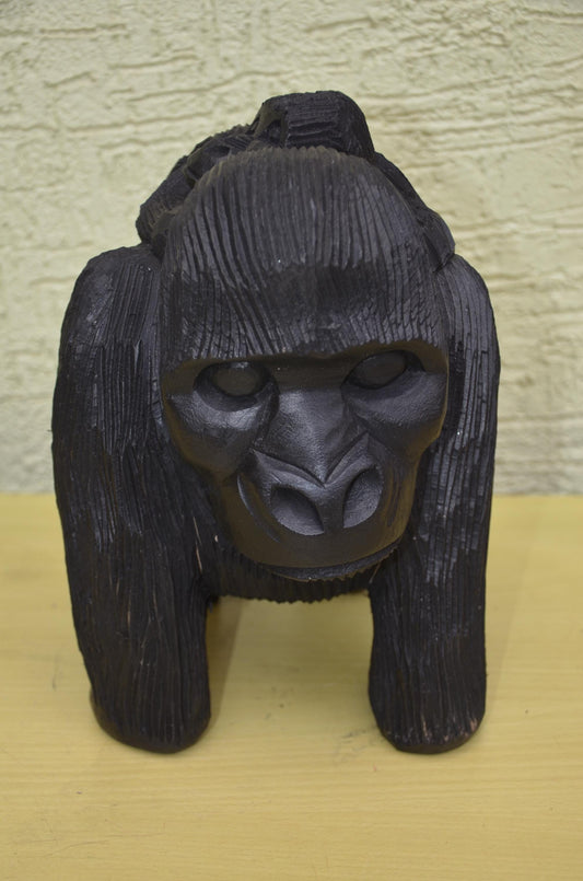 Hand-Carved Wooden Gorilla Maternity Sculpture | Wildlife Family Art Figurine