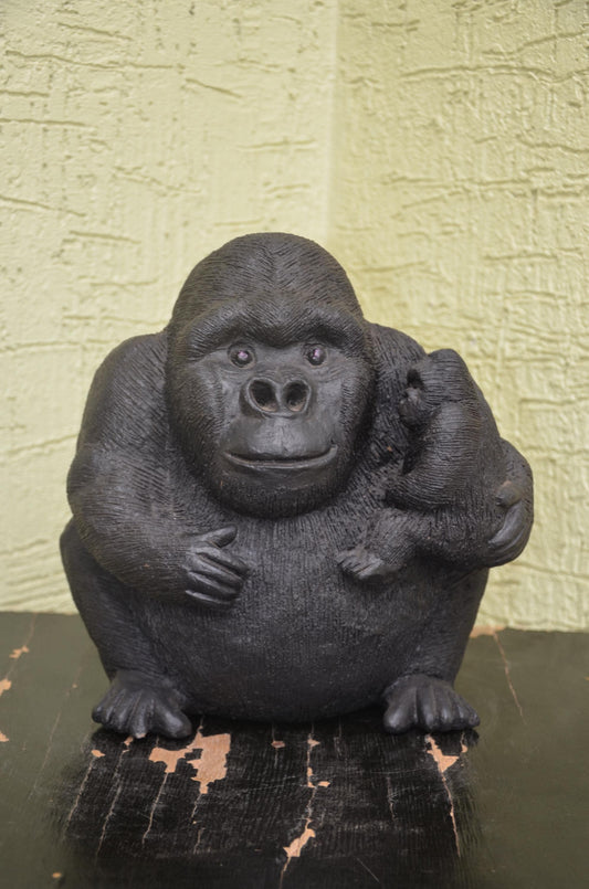 Handcrafted Clay Sculpture | Mother Gorilla and Infant