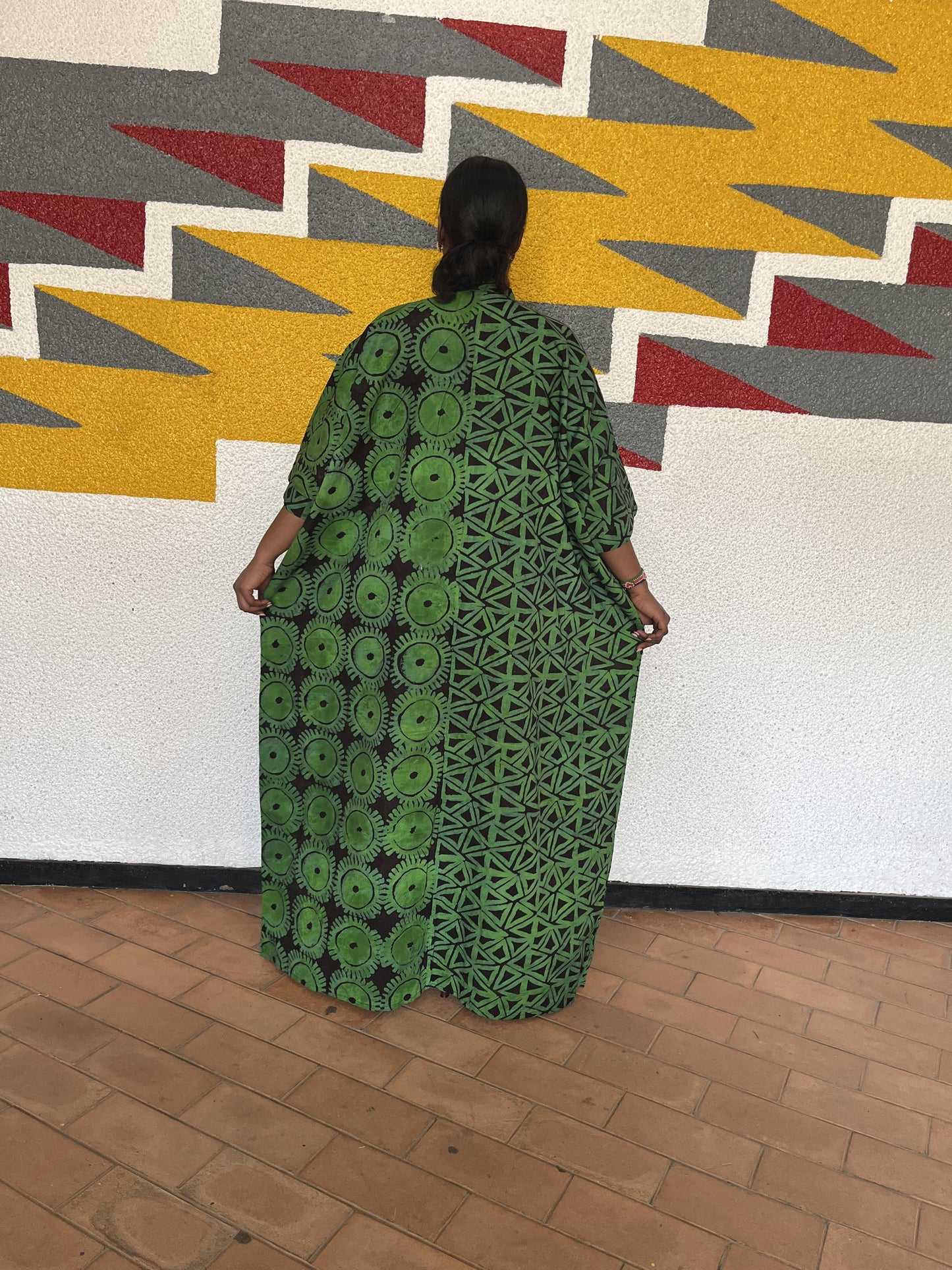 Asymmetrical Graphic Ankara Boubou Gown | Split-Print African Kaftan, Geometric & Celestial Maxi