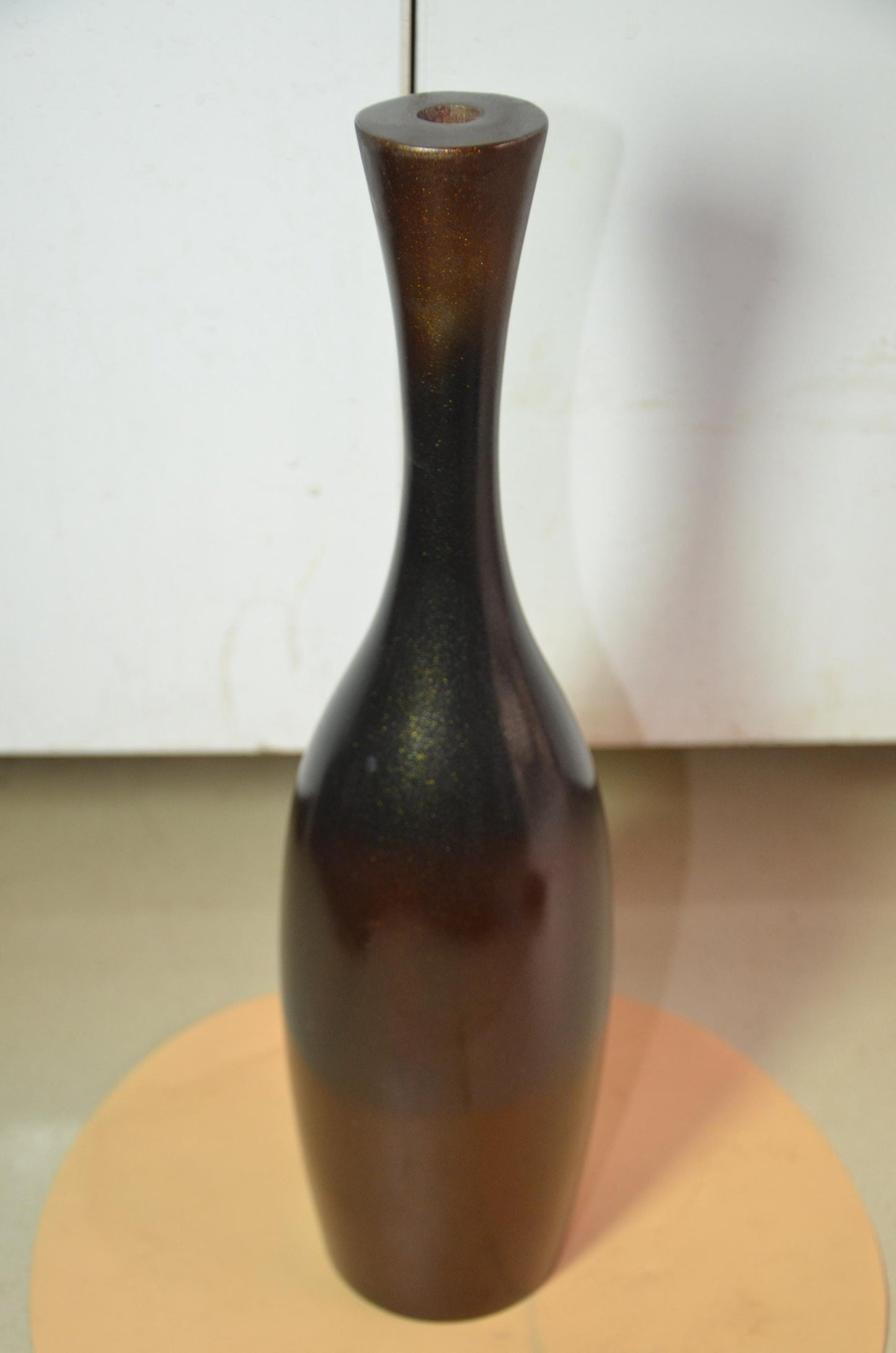 Tall Wooden Floor Vase | Metallic Bronze Black Ombre Trumpet Vessel, Nordic Decor