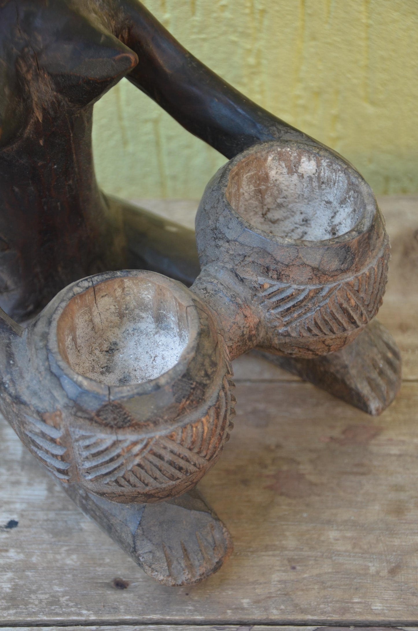Luba Bowl Bearer Mboko – 14" Congo Hand-Carved Wood Statue – Tribal Decor
