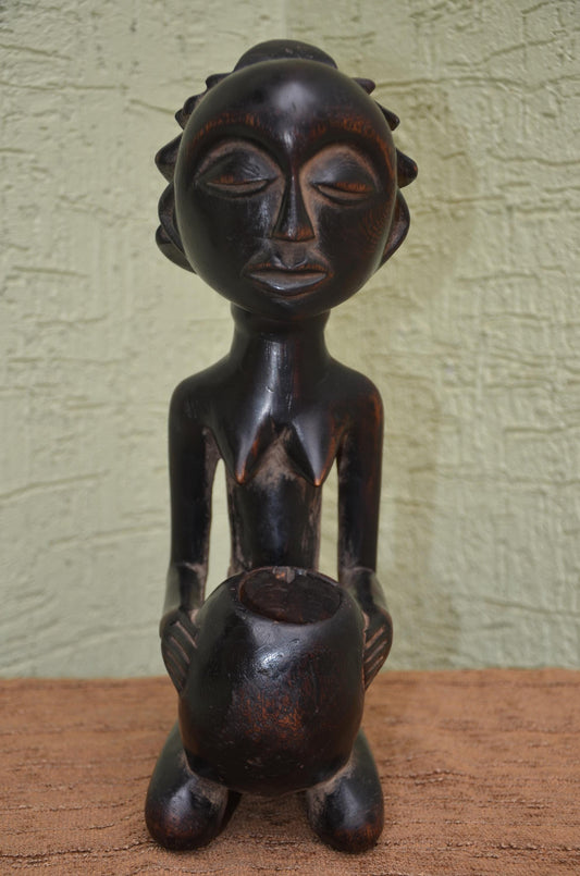 Authentic Luba-Hemba Kneeling Bowl-Bearer | Ancestral Statue
