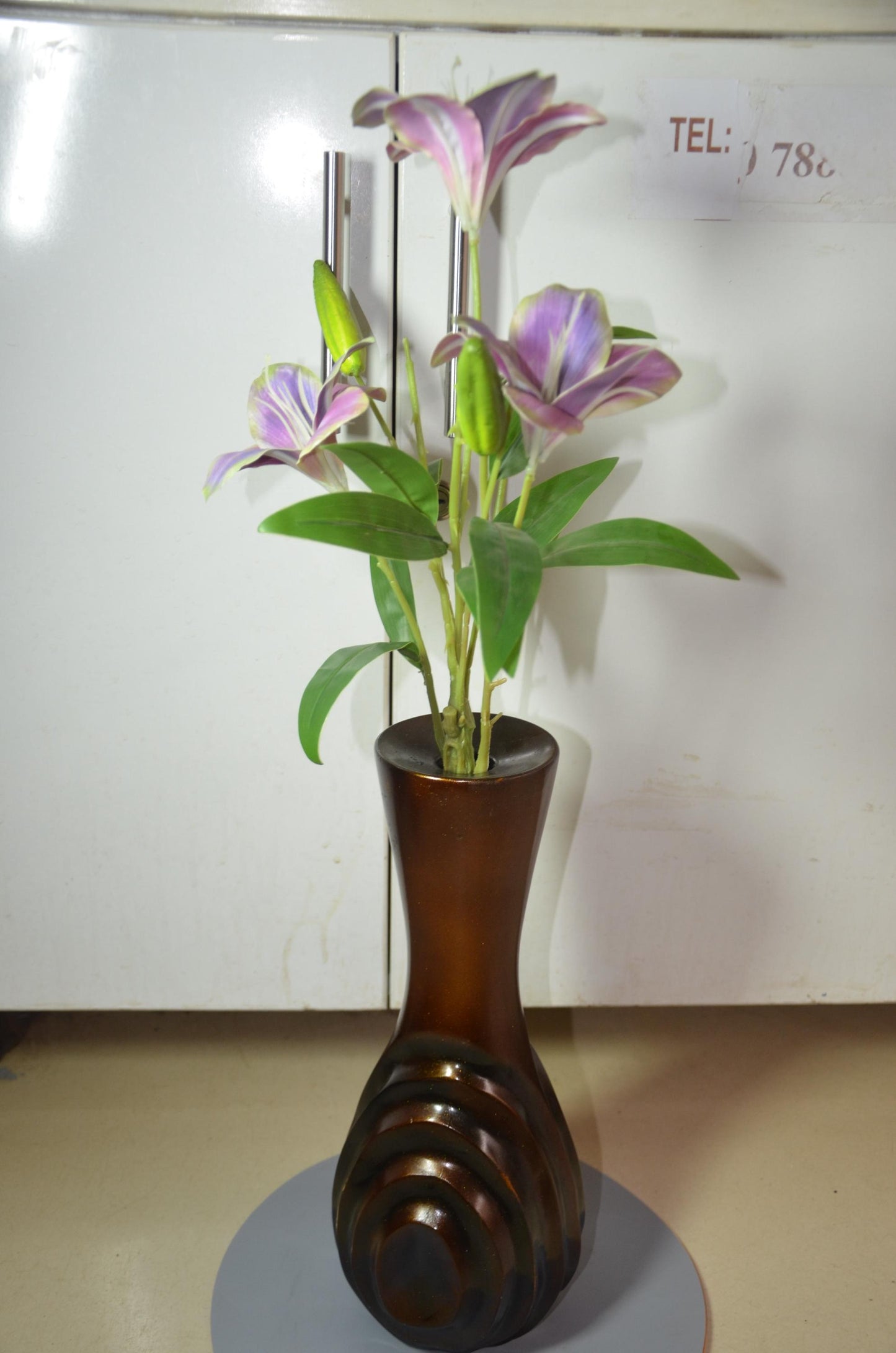 Wood Vase – Metallic Bronze Swirl Hourglass Accent, Modern Nordic Home Decor