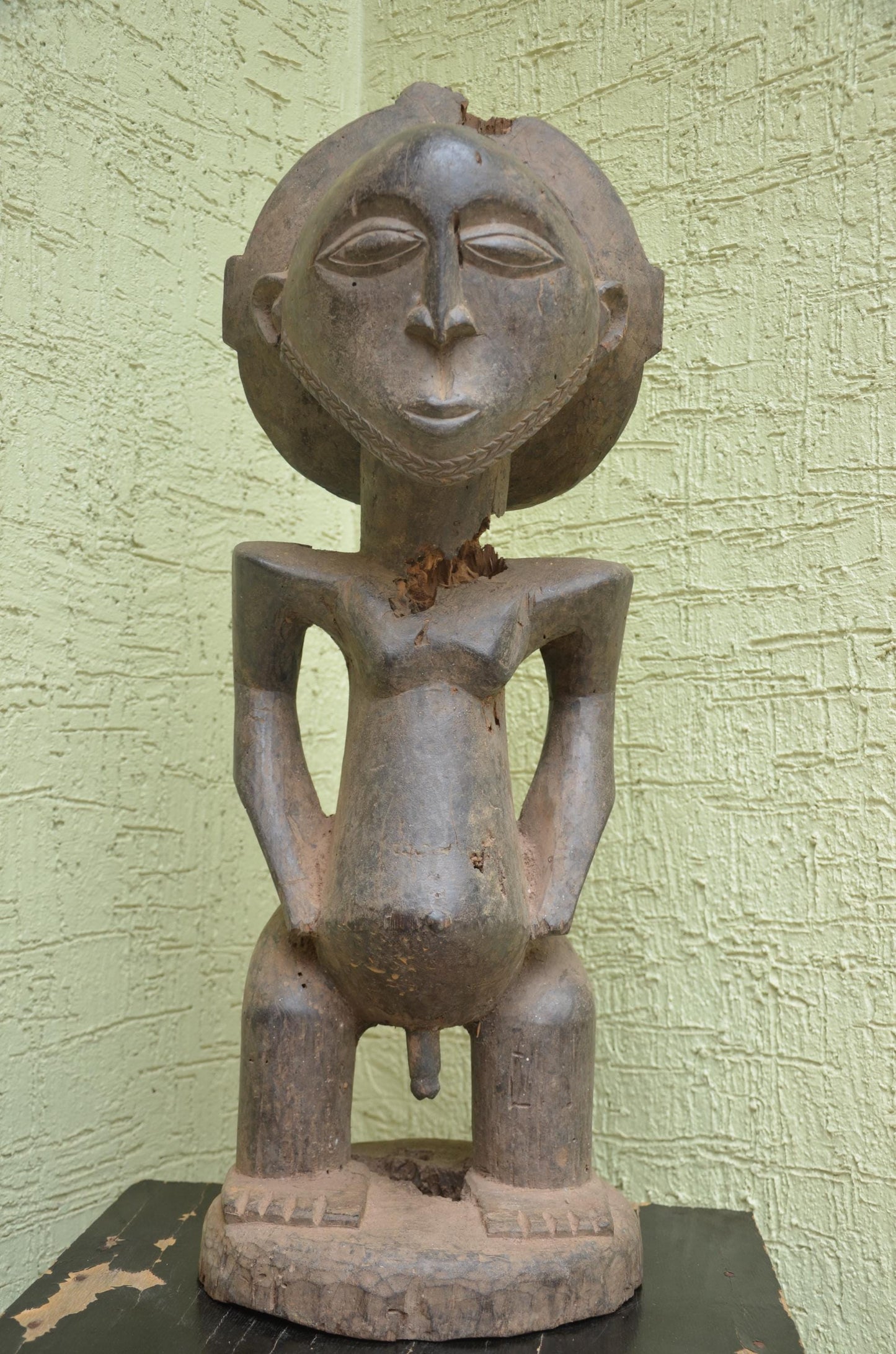Luba-Hemba Statue â€“ 31" Hand-Carved Wood Ancestor Male Figure â€“ Congo Art.
