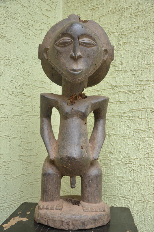 Luba-Hemba Statue â€“ 31" Hand-Carved Wood Ancestor Male Figure â€“ Congo Art.