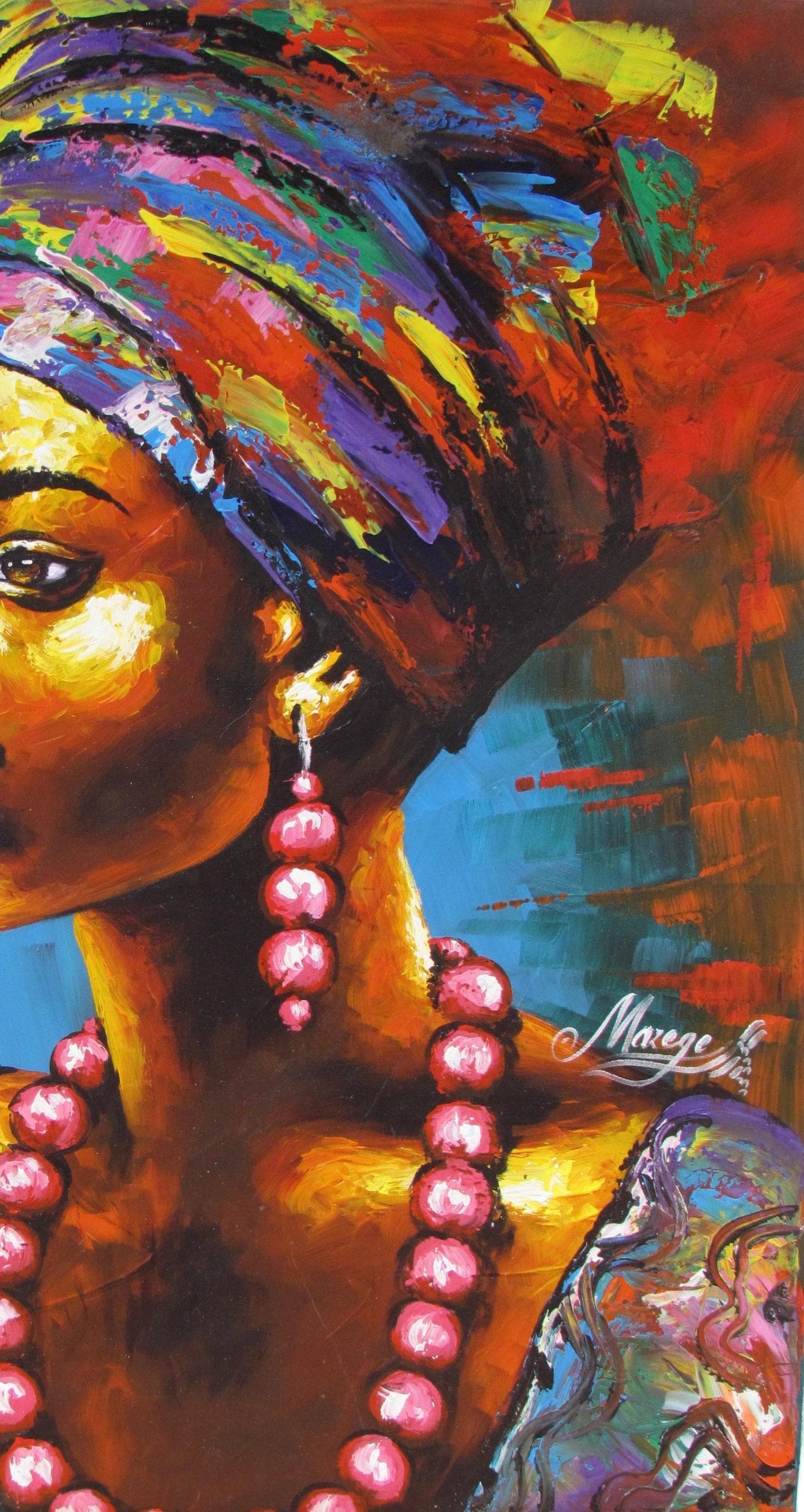 Impression sur toile représentant une femme africaine – Portrait traditionnel avec collier, œuvre d'art murale moderne à l'huile, prête à accrocher, décoration afrocentrique pour chambre à coucher