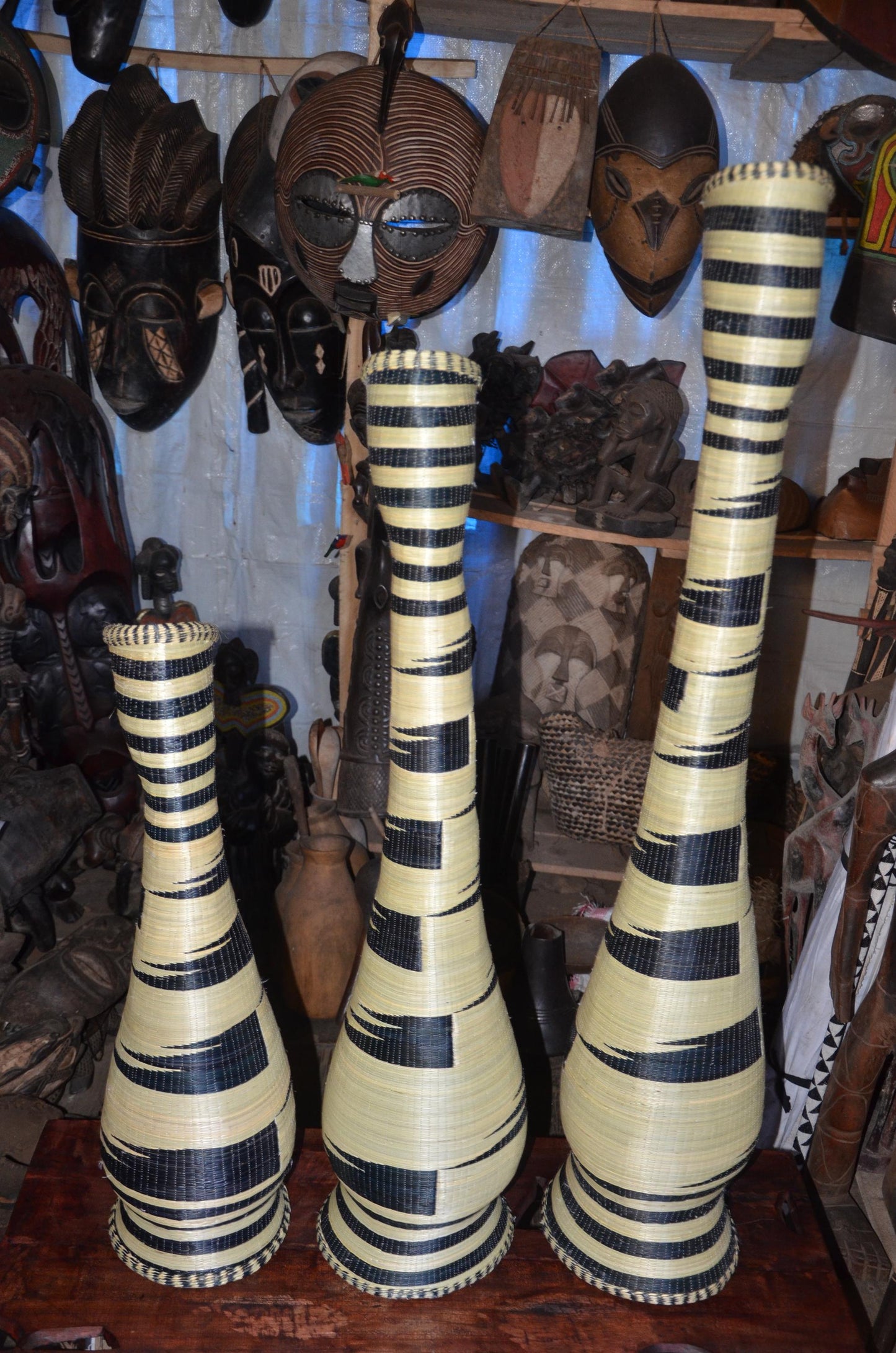 Large Rwandan Sisal Floor Vases – Hand-Dyed Geometric Agaseke Inspired Decor