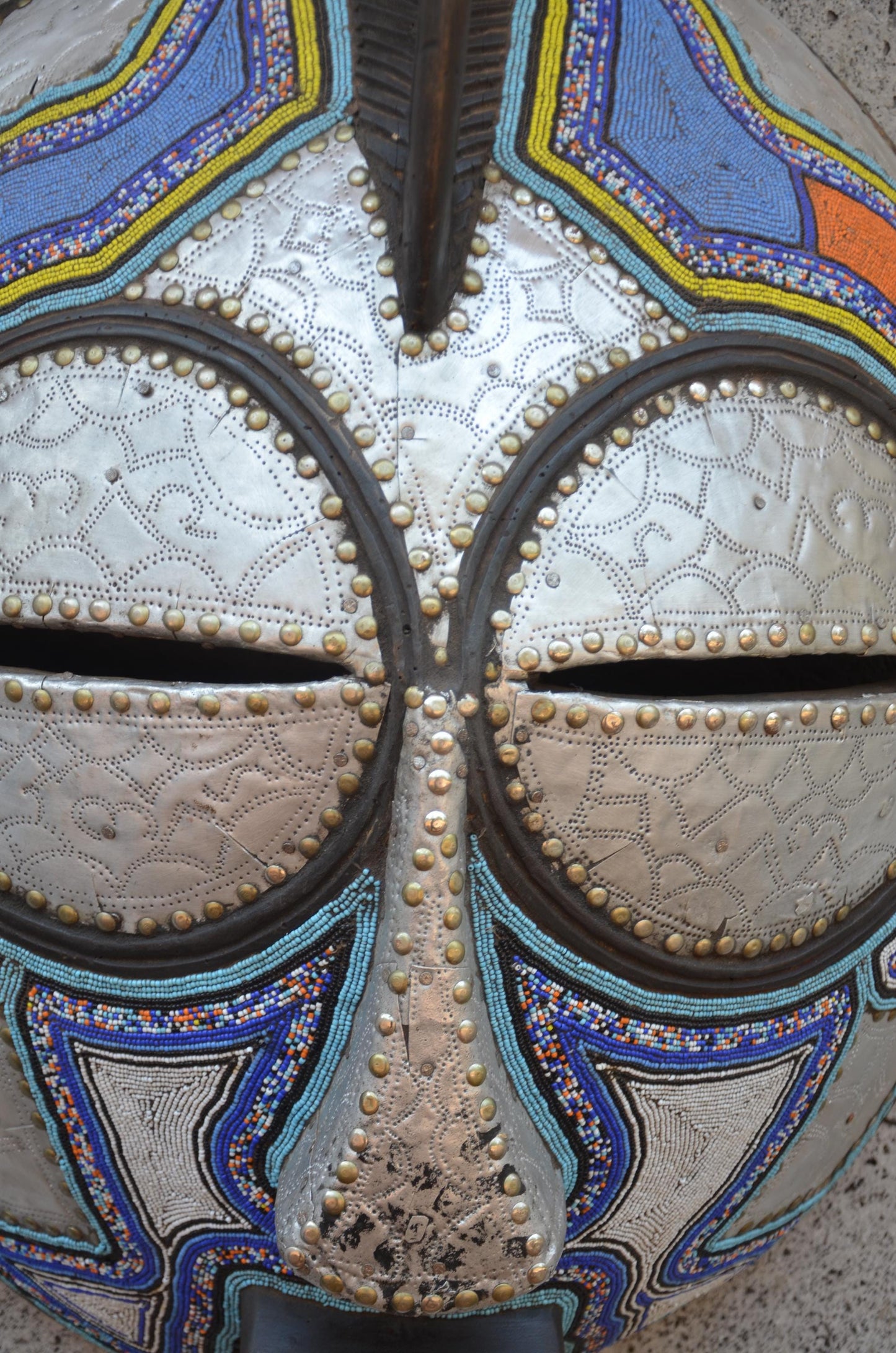 Marka-Styled Ghanaian Mask | Large Decorative Metal-Clad Art