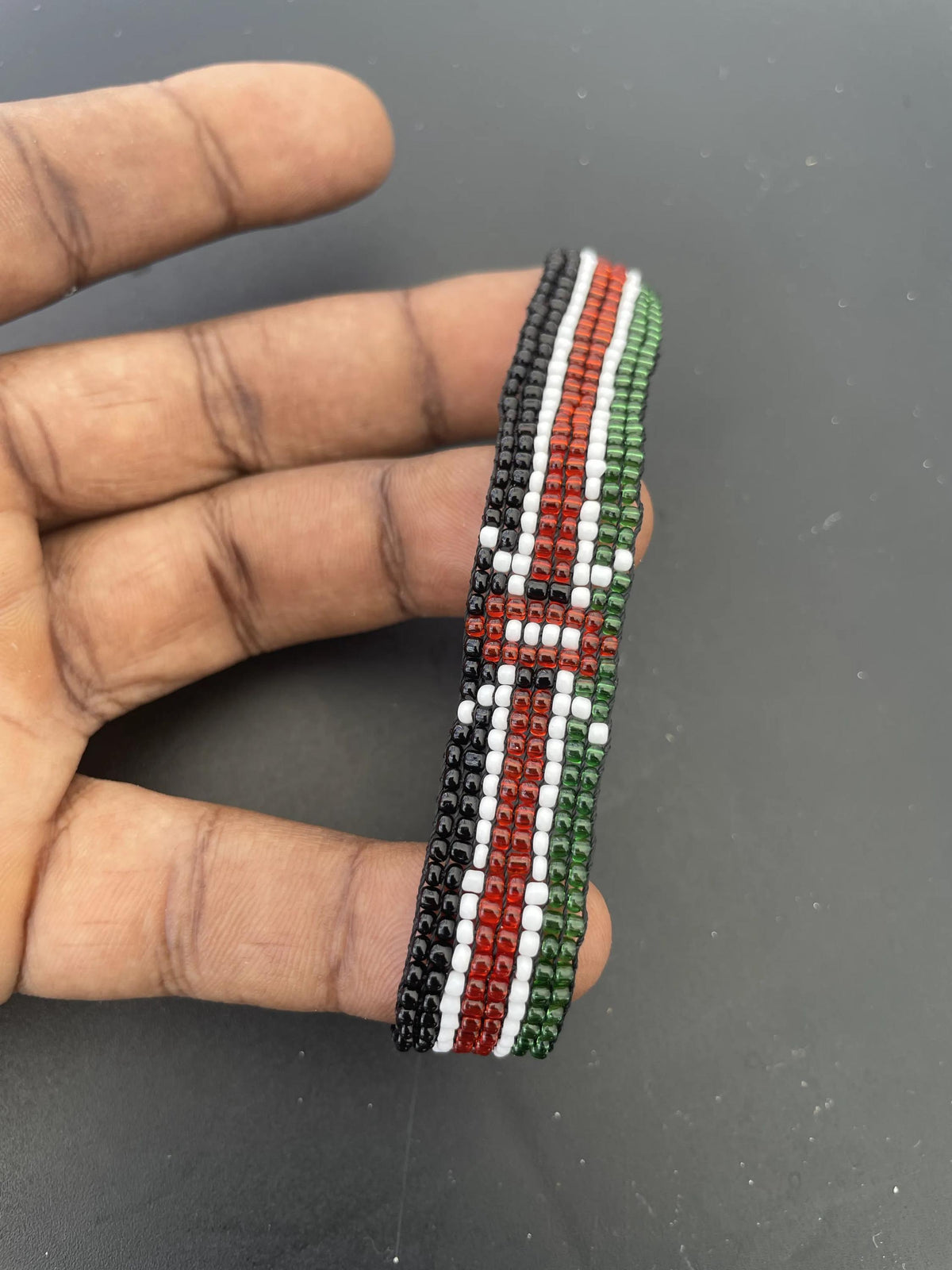 Kenyan Flag Beaded Bracelet â€“ Handmade African Jewelry, Black Red Green & White