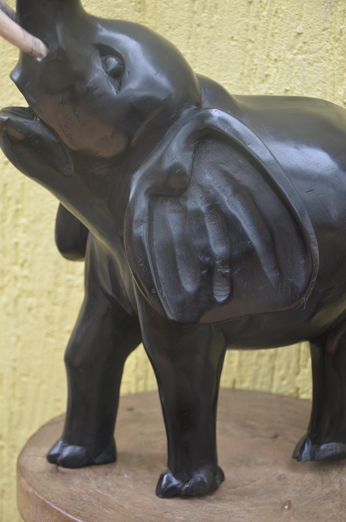 Large Hand-Carved Wooden Elephant | African Animal Sculpture | Decor