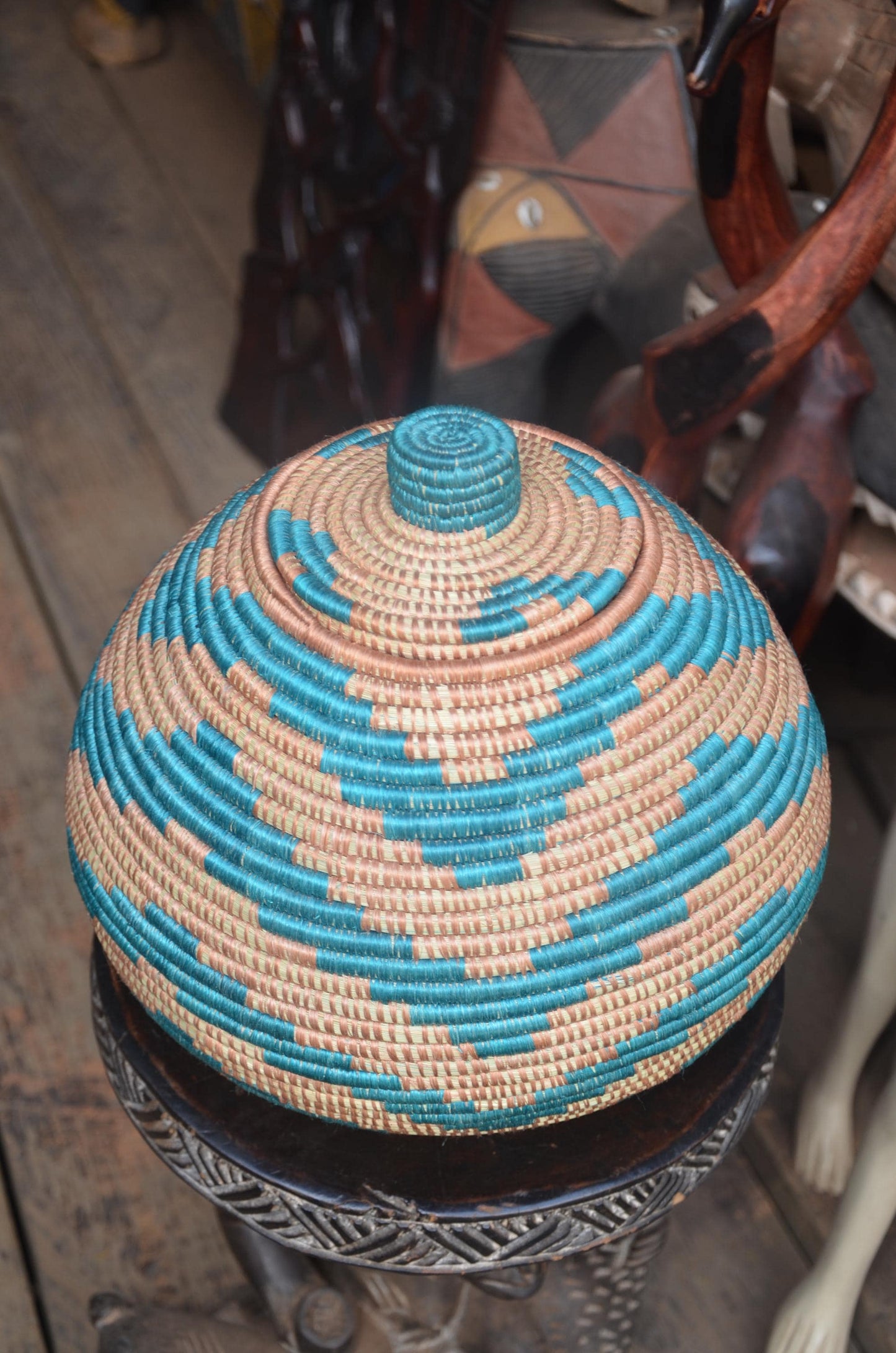 Authentic Rwandan Lidded Basket | Hand-Woven Storage | Global Artisan Decor