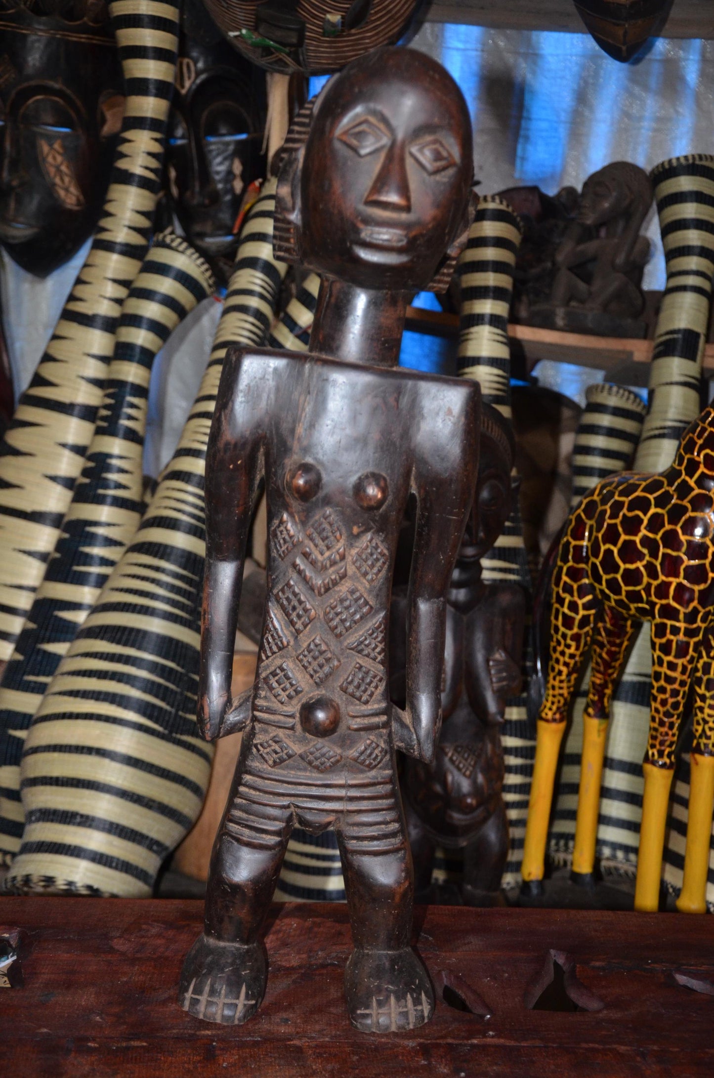 Tabwa or Luba Ancestor Figure - 29" Authentic Congo Wood Statue, Prestige Tribal Art, High-End African Sculpture.