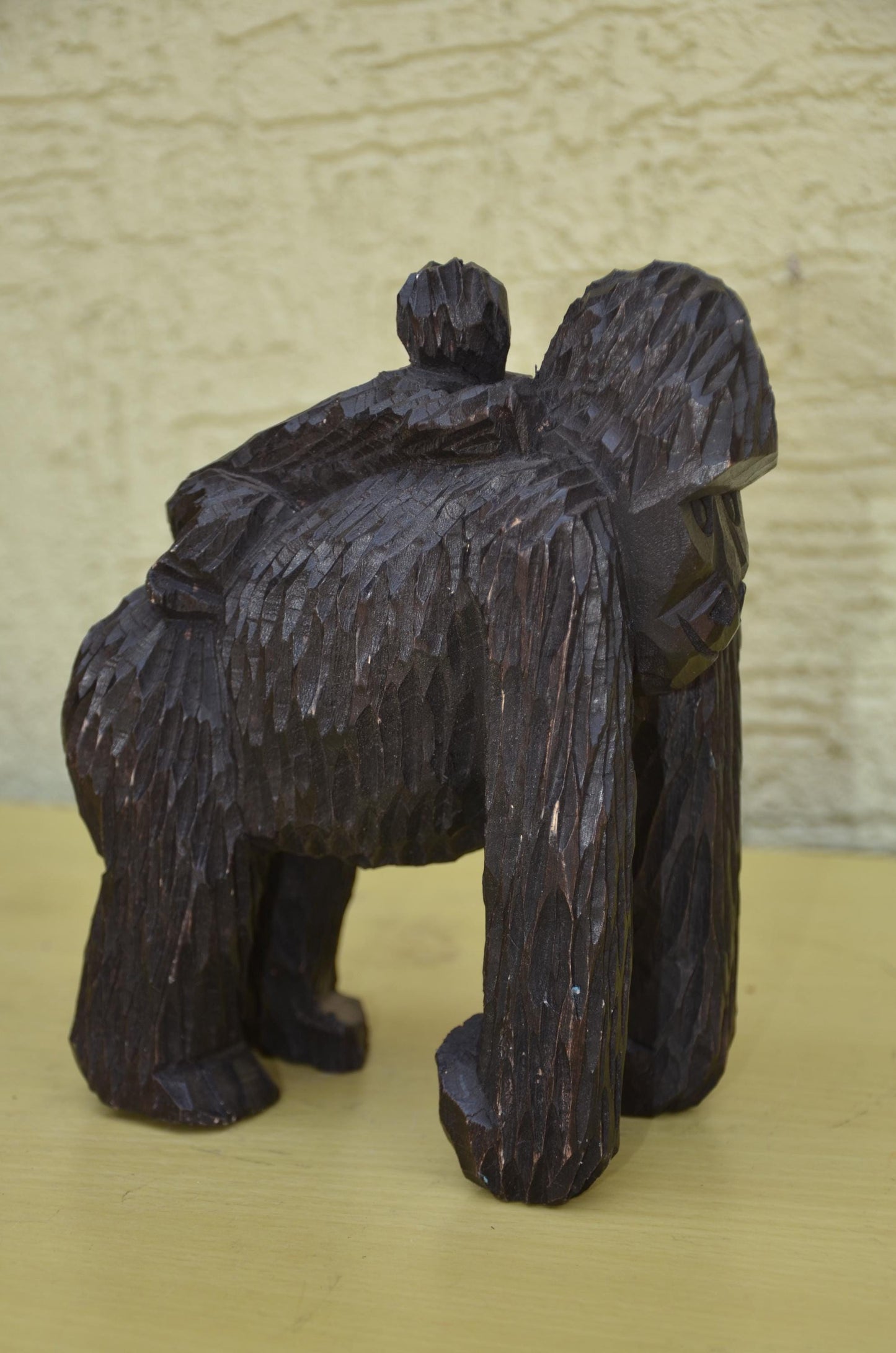 Hand Carved Wooden Mother & Baby Gorilla | Wildlife Art