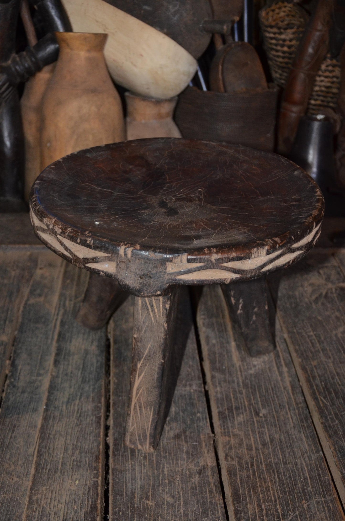 Authentic Senufo Kamba Stool | Three-Legged Wooden Stool | Tribal Home Decor