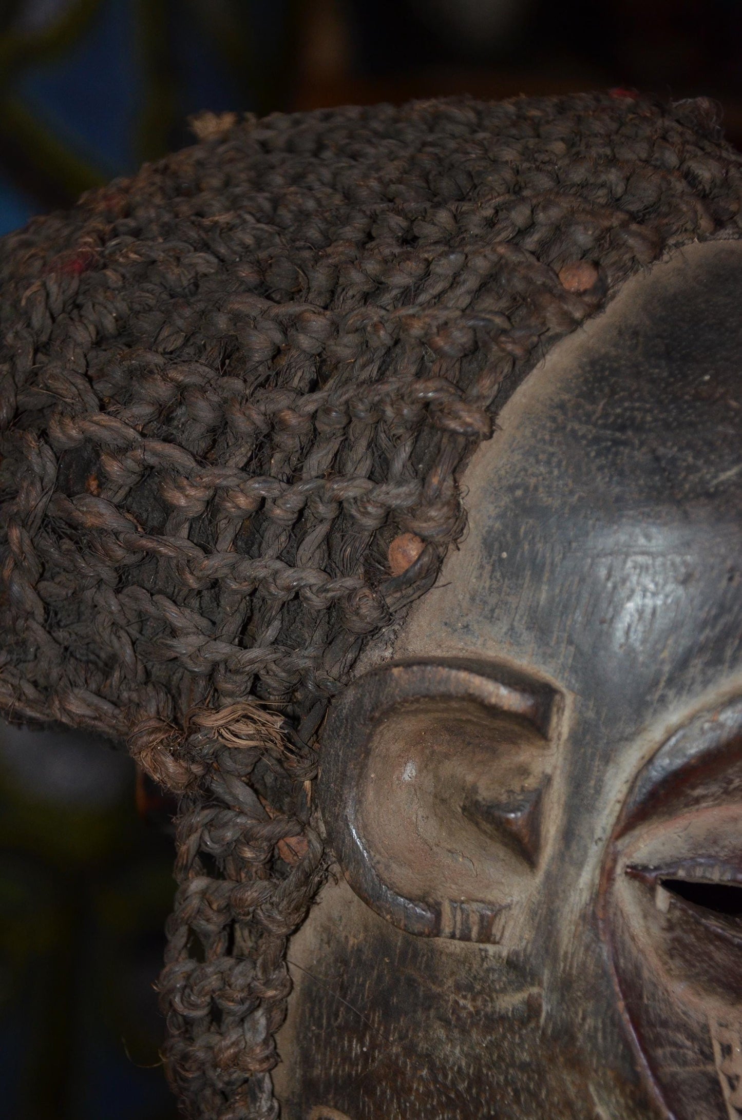 Authentic Chokwe Pwo Mask - 14" Hand-Carved Wood Female Ancestor Portrait Sculpture, Traditional Kaolin Infill.
