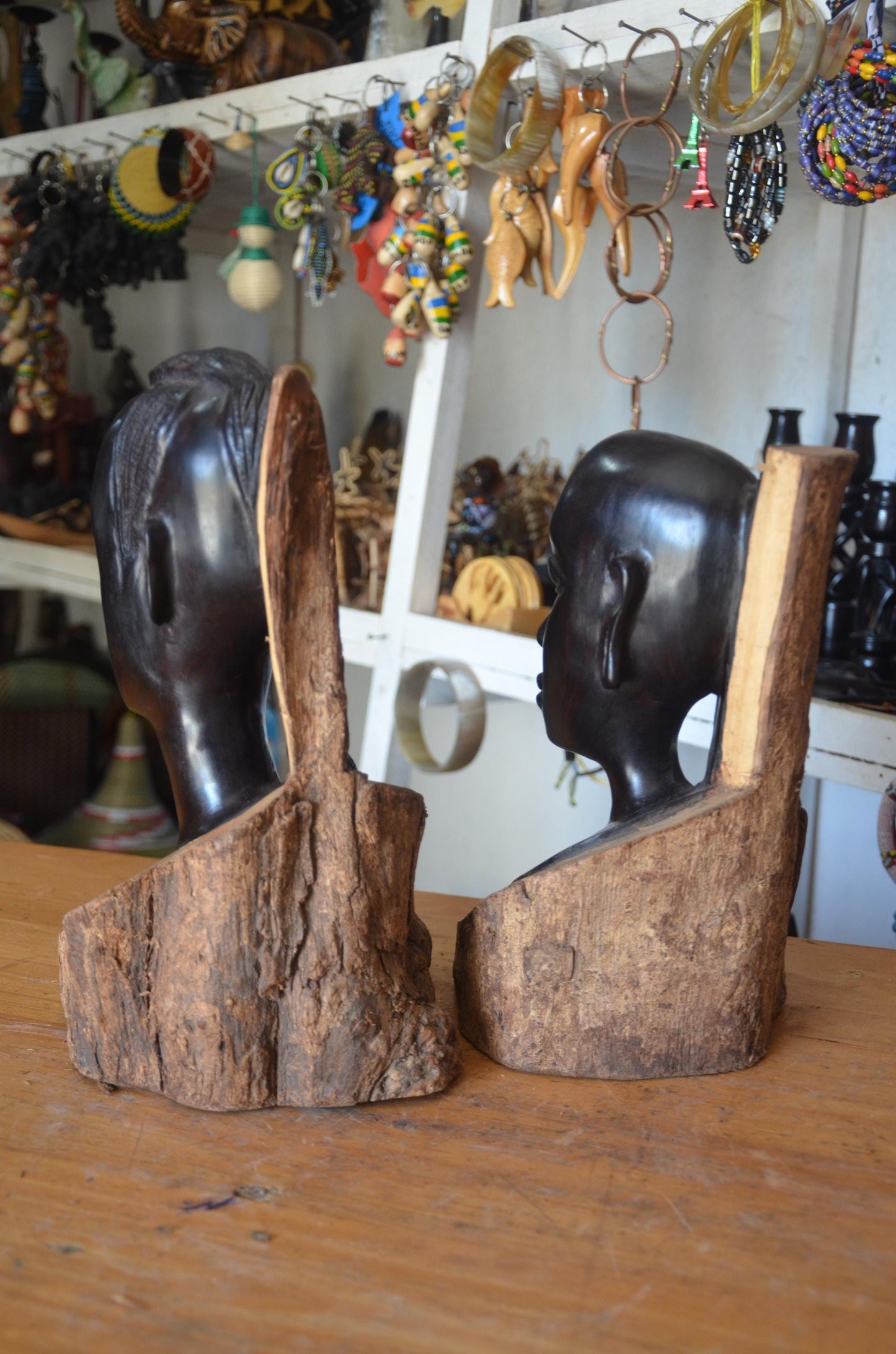 Hand-Carved Ebony Wood Maasai Couple Statue | African Tribal Art Sculpture