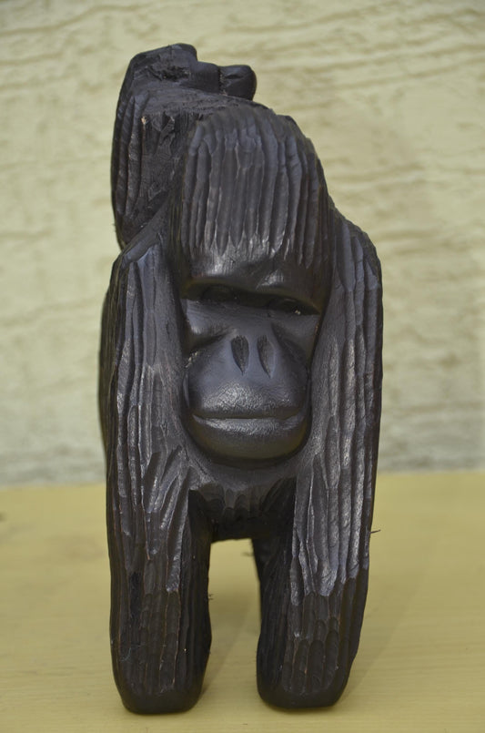 Hand Carved Wooden Mother and Baby Gorilla | Wildlife Art