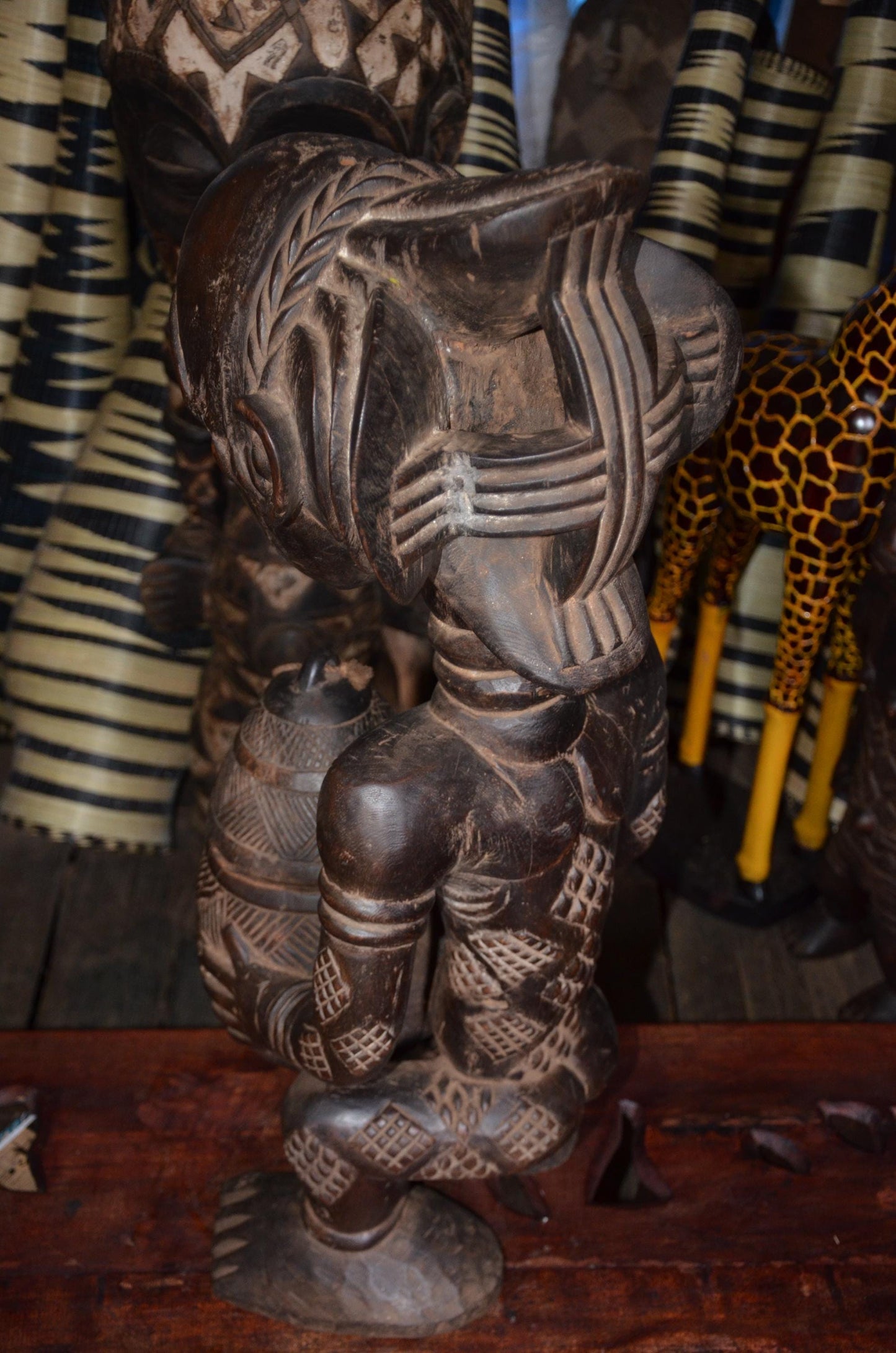 Authentic Luba Bowl Bearer | Mboko Ceremonial Figure | Congolese Tribal Art