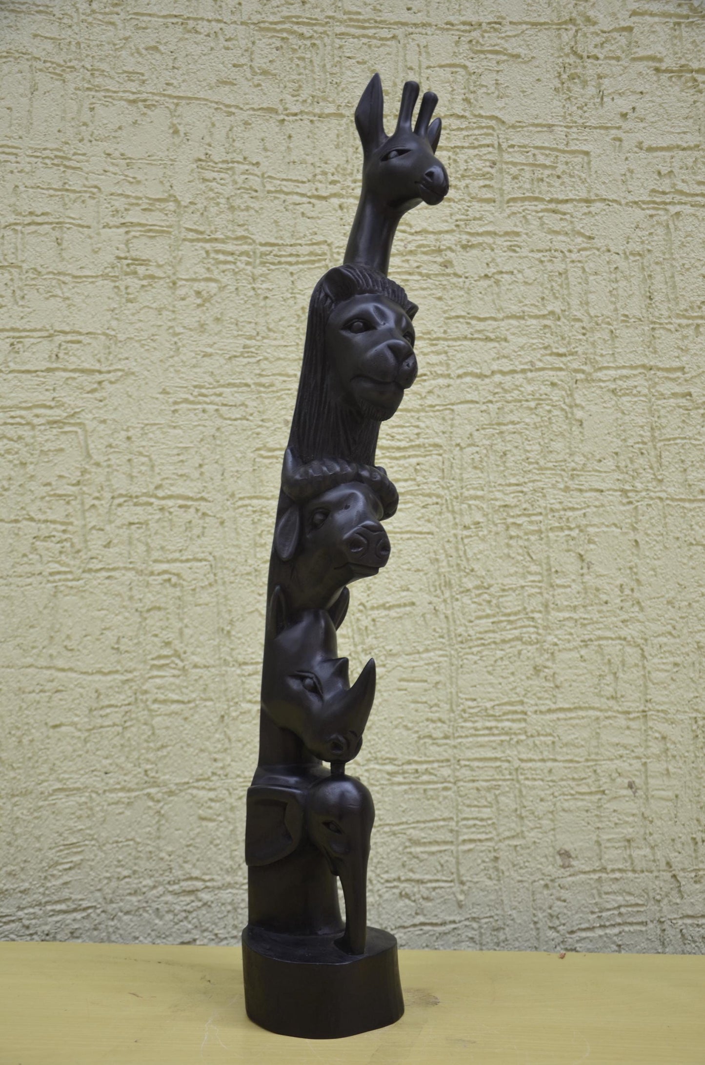 African Wooden Wildlife Totem Sculpture | Tiered Animal Art