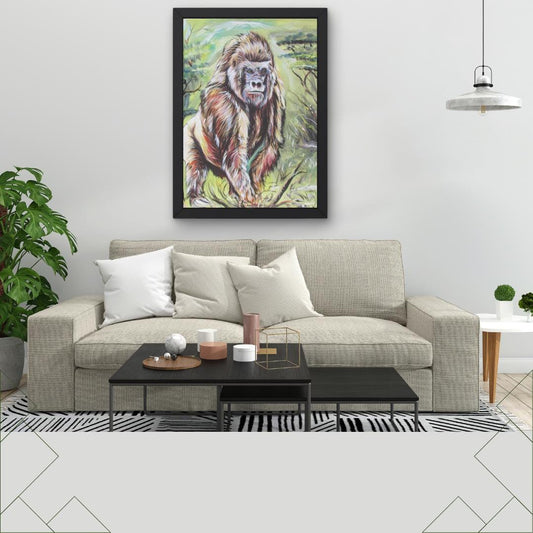 Décoration murale colorée représentant un gorille – Impression aquarelle de singe, portrait animalier, décoration animalière africaine, œuvre d'art de la jungle aux couleurs vives pour la maison ou le bureau