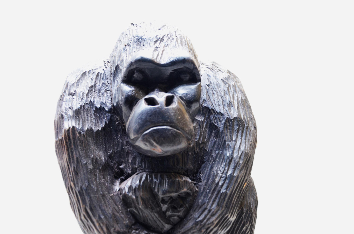 Hand Carved Wooden Gorilla Statue with Baby, Primate Mother and Child Sculpture