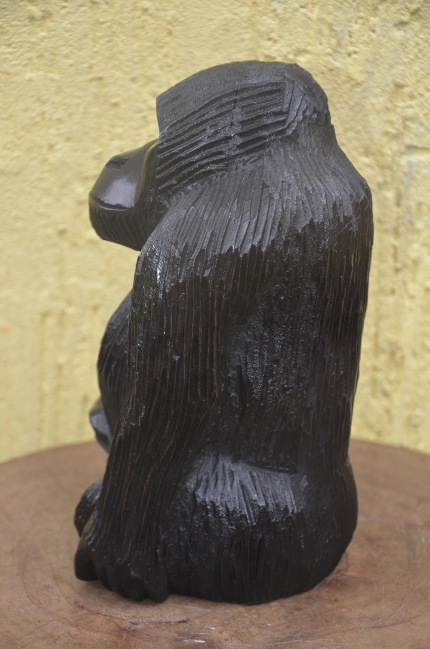 Hand-Carved African Wooden Gorilla with Baby Sculpture