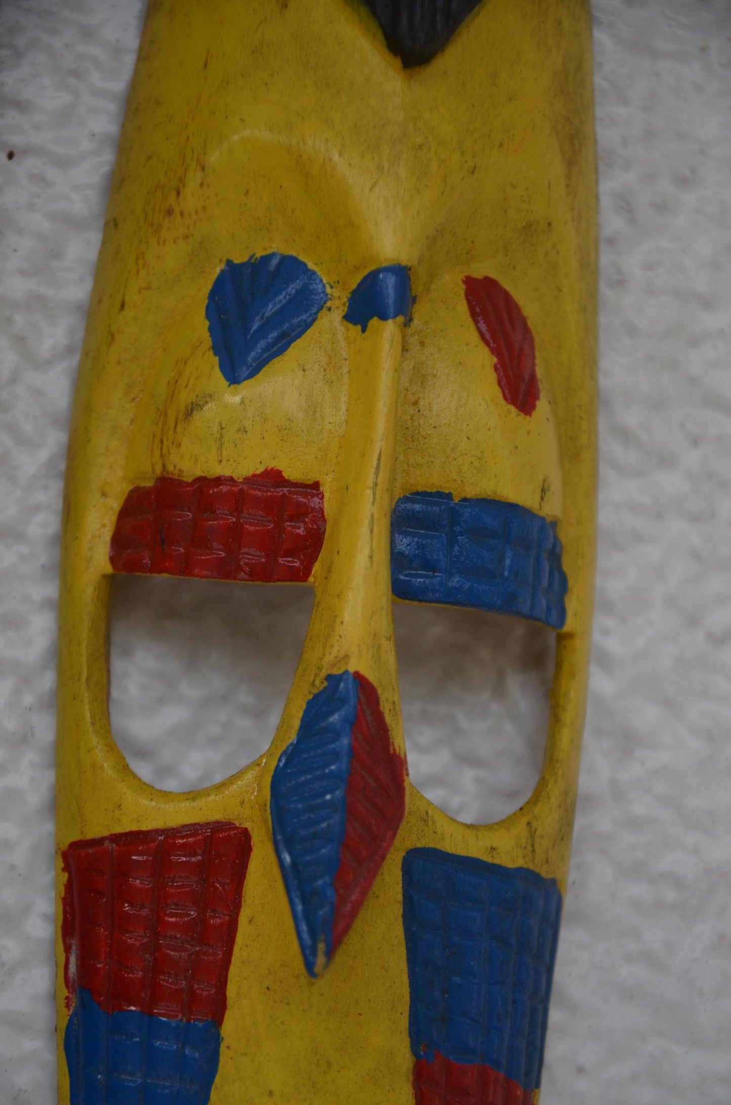 Hand-Carved Nyiginya Kingdom Sunshine Yellow Wooden Facemask Couple | African Tribal Wall Art Decor