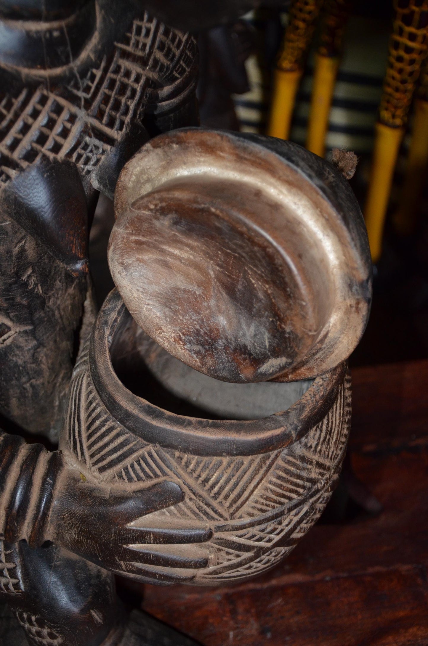 Authentic Luba Bowl Bearer | Mboko Ceremonial Figure | Congolese Tribal Art