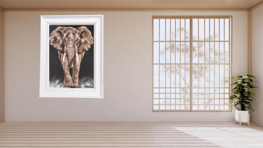 Tableau sur toile représentant un éléphant d'Afrique – Peinture acrylique réaliste représentant un animal sauvage, décoration murale faite à la main, décoration safari, sans cadre et signée