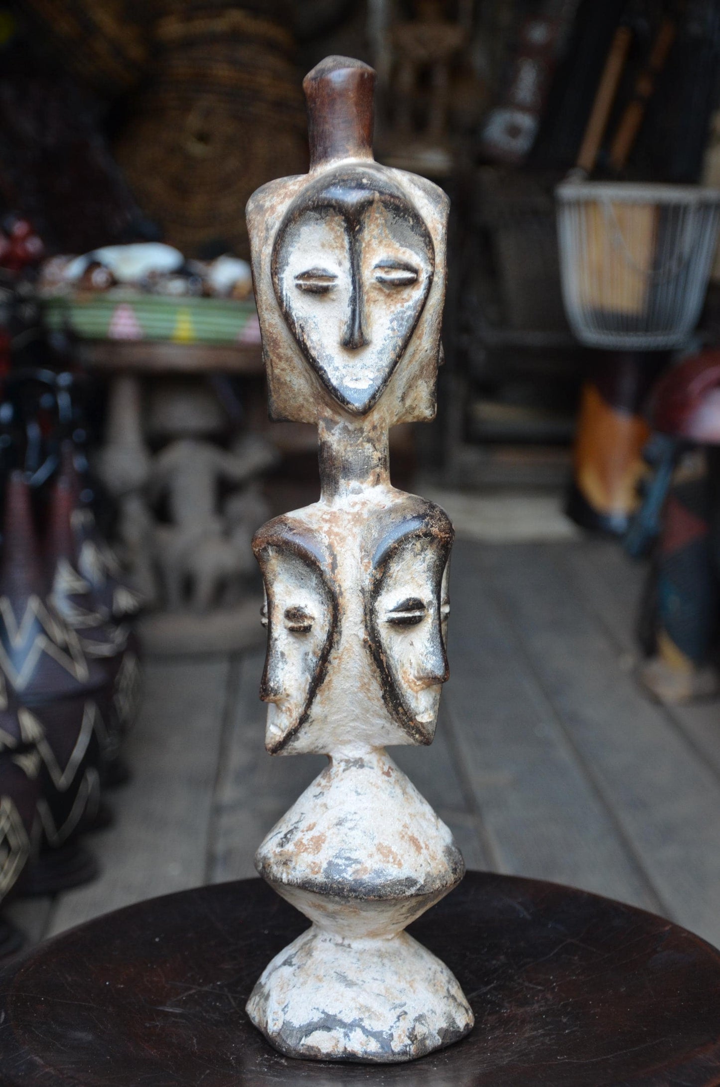 Authentic Lega Multi-Faced Statue | Sakimatwematwe | Tribal Wood Art