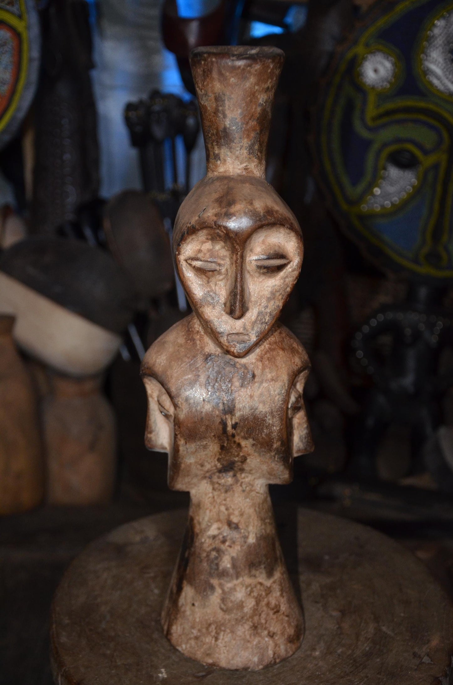 Lega Multi-Faced Statue | Authentic Congolese Wood Art | Ancestral Tribal Sculpture