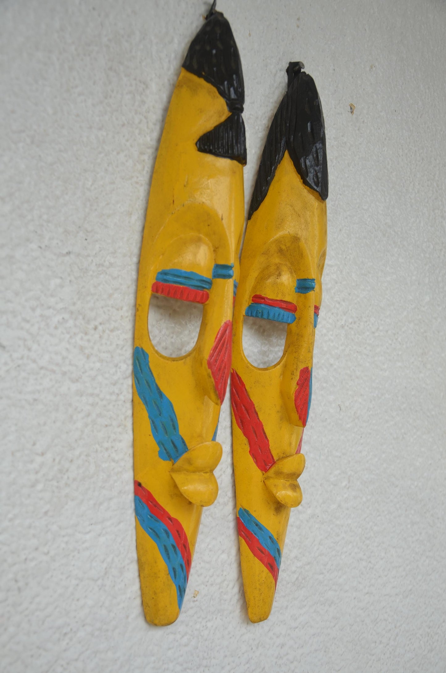 Hand-Carved Nyiginya Kingdom Ceremonial Wooden Facemask Couple | African Tribal Wall Art Decor